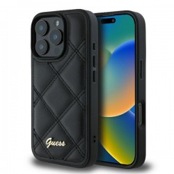 Guess iPhone 16 Pro Hülle Case Quilted Leather Schwarz