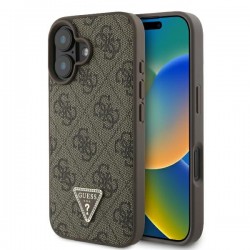 Guess iPhone 16 Plus Hülle Case 4G Triangle Strass Braun