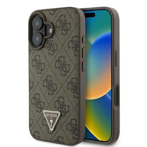 Guess iPhone 16 Hülle Case 4G Triangle Strass Braun