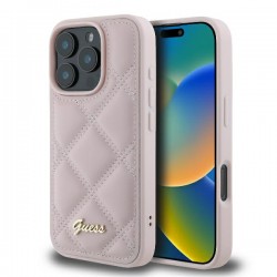 Guess iPhone 16 Pro Max Hülle Case Quilted Leather Rosa Pink