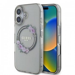 Guess iPhone 16 Case MagSafe Ring Flowers Black