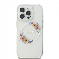 Guess iPhone 16 Hülle Case MagSafe Ring Blumen Transparent