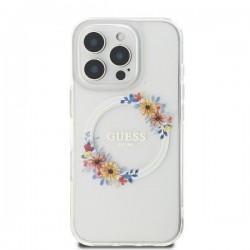 Guess iPhone 16 Pro Max Hülle Case MagSafe Ring Blumen Transparent