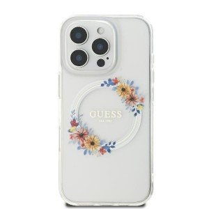 Guess iPhone 16 Pro Max Case MagSafe Ring Flowers Transparent