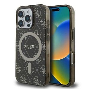 Guess iPhone 16 Pro Hülle Case MagSafe 4G Background Braun