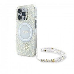 Guess iPhone 16 Pro Case MagSafe Pearl Strap White