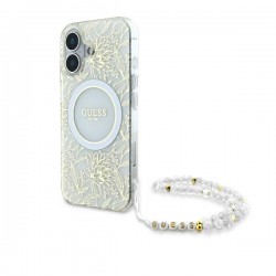 Guess iPhone 16 Plus Hülle Case MagSafe Pearl Strap Weiß