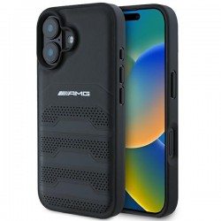 AMG Mercedes iPhone 16 Hülle Case Echtleder Debossed Schwarz