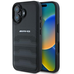 AMG Mercedes iPhone 16 Hülle Case Echtleder Debossed Schwarz