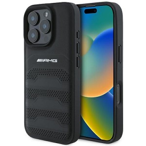 AMG Mercedes iPhone 16 Pro Case Genuine Leather Debossed Black