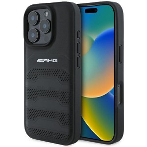 AMG Mercedes iPhone 16 Pro Max Hülle Case Echtleder Debossed Schwarz