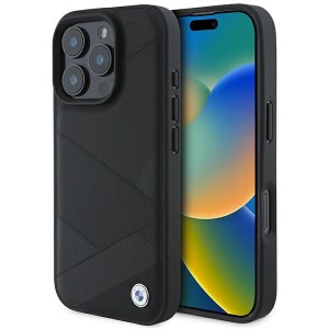 BMW iPhone 16 Pro Hülle Case Cover Echtleder Crossing Signature Schwarz