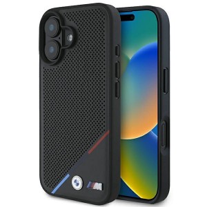 BMW iPhone 16 Plus Hülle Case MagSafe M Perforated Tricolor Schwarz