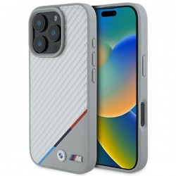 BMW iPhone 16 Pro Hülle Case Magsafe Tricolor M Carbon Grau