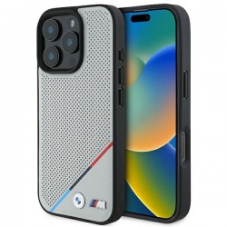 BMW iPhone 16 Pro Case MagSafe M Perforated Tricolor Grey