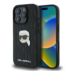 Karl Lagerfeld iPhone 16 Pro Hülle Case Karl Kopf Metall Pin Schwarz