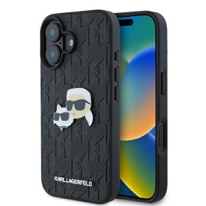 Karl Lagerfeld iPhone 16 Plus Hülle Case Monogram Metall Pin Schwarz