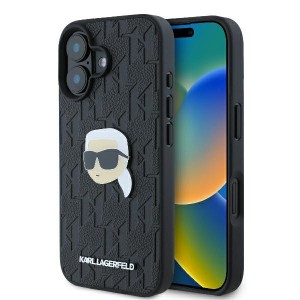 Karl Lagerfeld iPhone 16 Hülle Case Karl Kopf Metall Pin Schwarz