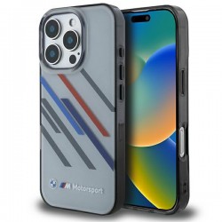 BMW iPhone 16 Pro Hülle Case Motosport Random Stripes Grau