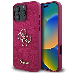 Guess iPhone 16 Pro Case Cover Glitter Script Big 4G Purple