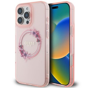 Guess iPhone 16 Pro Max Case MagSafe Ring Flowers Pink