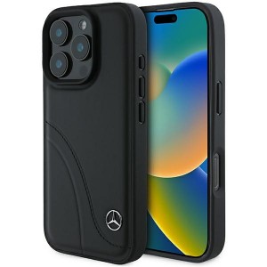 Mercedes iPhone 16 Pro Hülle Case Echtleder Cover Curved Schwarz