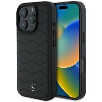 Mercedes iPhone 16 Pro Case Genuine Leather Cover Waves Black