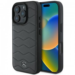 Mercedes iPhone 16 Pro Max Hülle Case Cover Echtleder Waves Grau