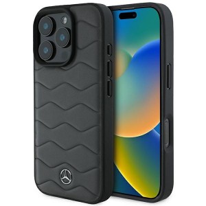 Mercedes iPhone 16 Pro Max Hülle Case Cover Echtleder Waves Grau