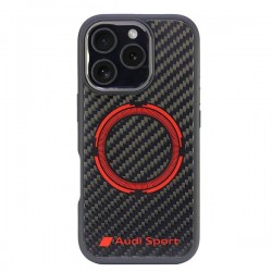 Audi iPhone 16 Pro Hülle Case Cover R8 Carbon Fiber Circle Schwarz