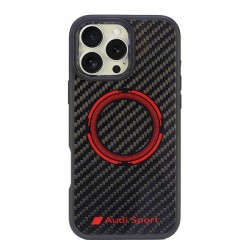 Audi iPhone 16 Pro Max Hülle Case Cover R8 Carbon Fiber Circle Schwarz