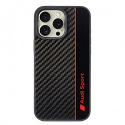 Audi iPhone 16 Pro Max Hülle Case Cover R8 Carbon Fiber Stripe Schwarz