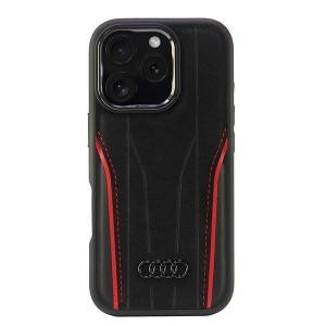 Audi iPhone 16 Pro Hülle Case Cover Echtleder MagSafe R8 Schwarz