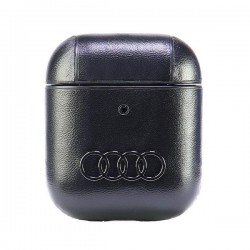 Audi AirPods 1 / 2 Case Cover Genuine Leather Big Logo Black