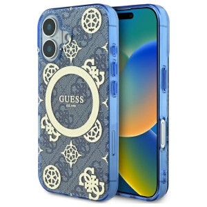 Guess iPhone 16 Hülle Case Peony On 4G MagSafe Blau