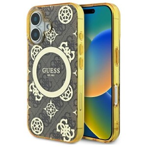 Guess iPhone 16 Case Peony On 4G MagSafe Brown