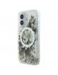 Guess iPhone 16 Hülle Case Liquid Glitter Flower MagSafe Beige