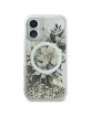 Guess iPhone 16 Case Liquid Glitter Flower MagSafe Beige