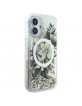 Guess iPhone 16 Hülle Case Liquid Glitter Flower MagSafe Beige