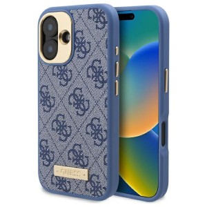 Guess iPhone 16 Plus Hülle Case 4G Logo Plate MagSafe Blau