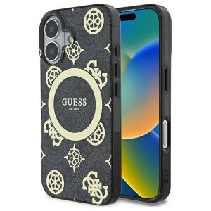 Guess iPhone 16 Hülle Case Peony On 4G MagSafe Schwarz