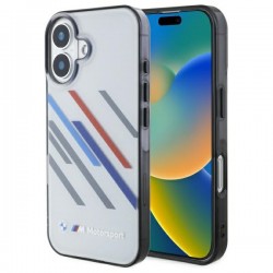 BMW iPhone 16 Plus Case Motosport Random Stripes Grey