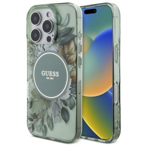 Guess iPhone 16 Pro Case Flowers Strap MagSafe Green