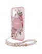 Guess iPhone 16 Plus Hülle Case Flowers Strap MagSafe Rosa