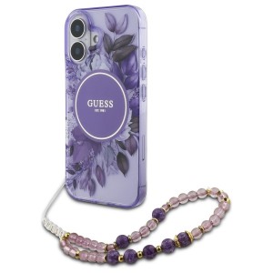 Guess iPhone 16 Plus Case Flowers Strap MagSafe Purple