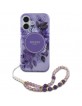 Guess iPhone 16 Plus Hülle Case Flowers Strap MagSafe Violett