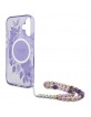 Guess iPhone 16 Plus Hülle Case Flowers Strap MagSafe Violett