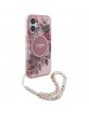 Guess iPhone 16 Case Flowers Strap MagSafe Pink