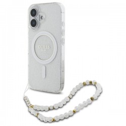 Guess iPhone 16 Hülle Case Glitter Strap MagSafe Transparent