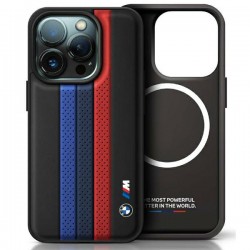 BMW iPhone 16 Pro Case MagSafe M Tricolor Perforated Black